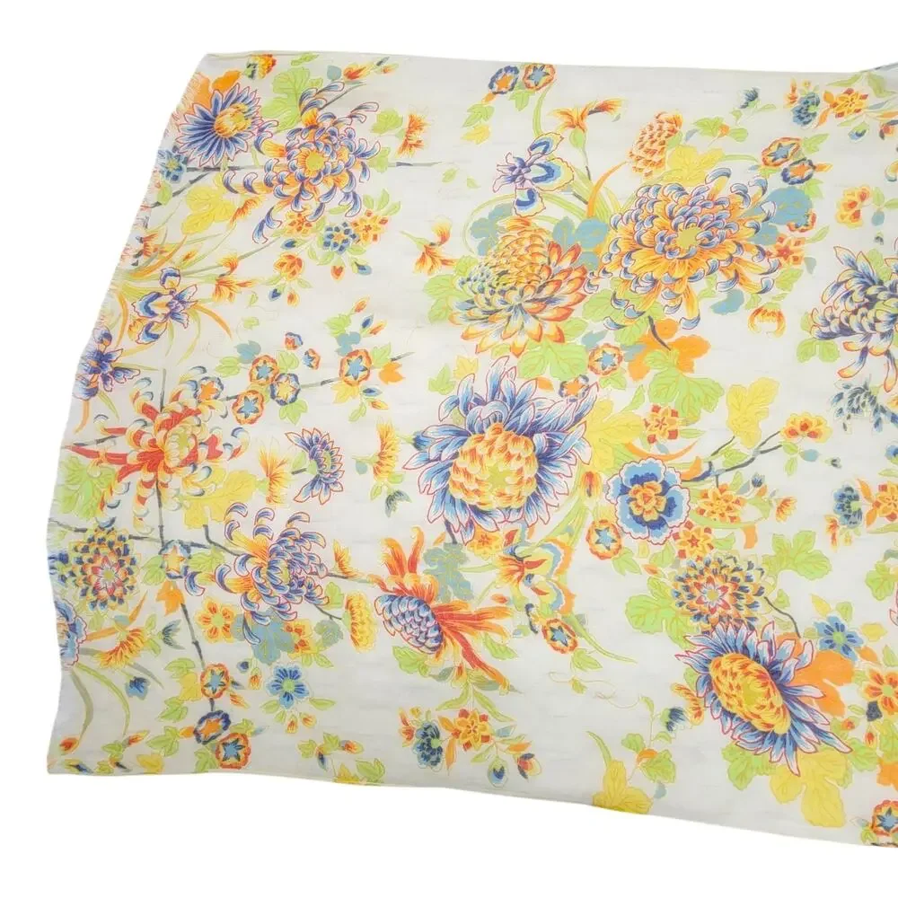 Polo Ralph Lauren Scarf Wrap Floral Botanical Ramie Lightweight Sheer Fringe